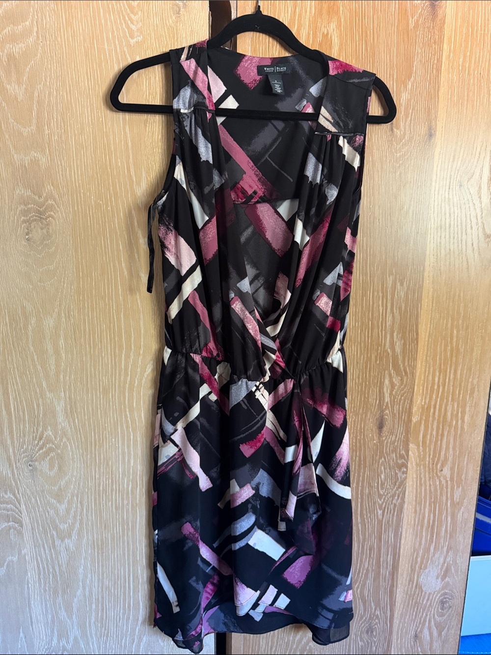 White House Black Market Black Midi Dress with Pink and Cream Brushstroke Print